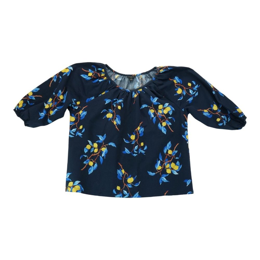 Ann Taylor LOFT Women's Peasant Blouse Size XXSP Cotton India‎ Floral Blue